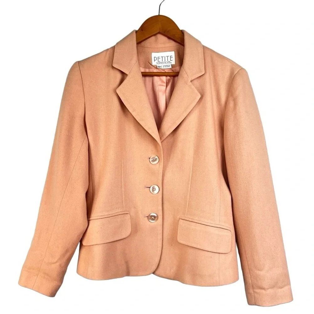 Petite Sophisticate Salmon Pink Wool 3 Button Suit Jacket Blazer - Picture 2 of 6